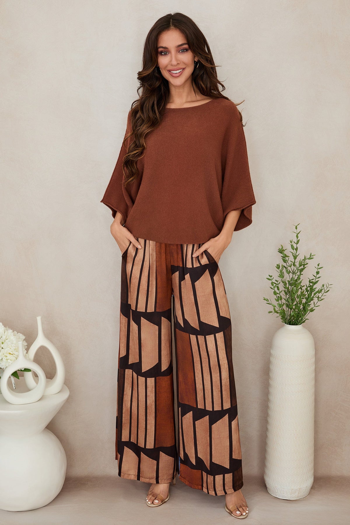 CREW NECK BATWING SLEEVE KNIT TOP