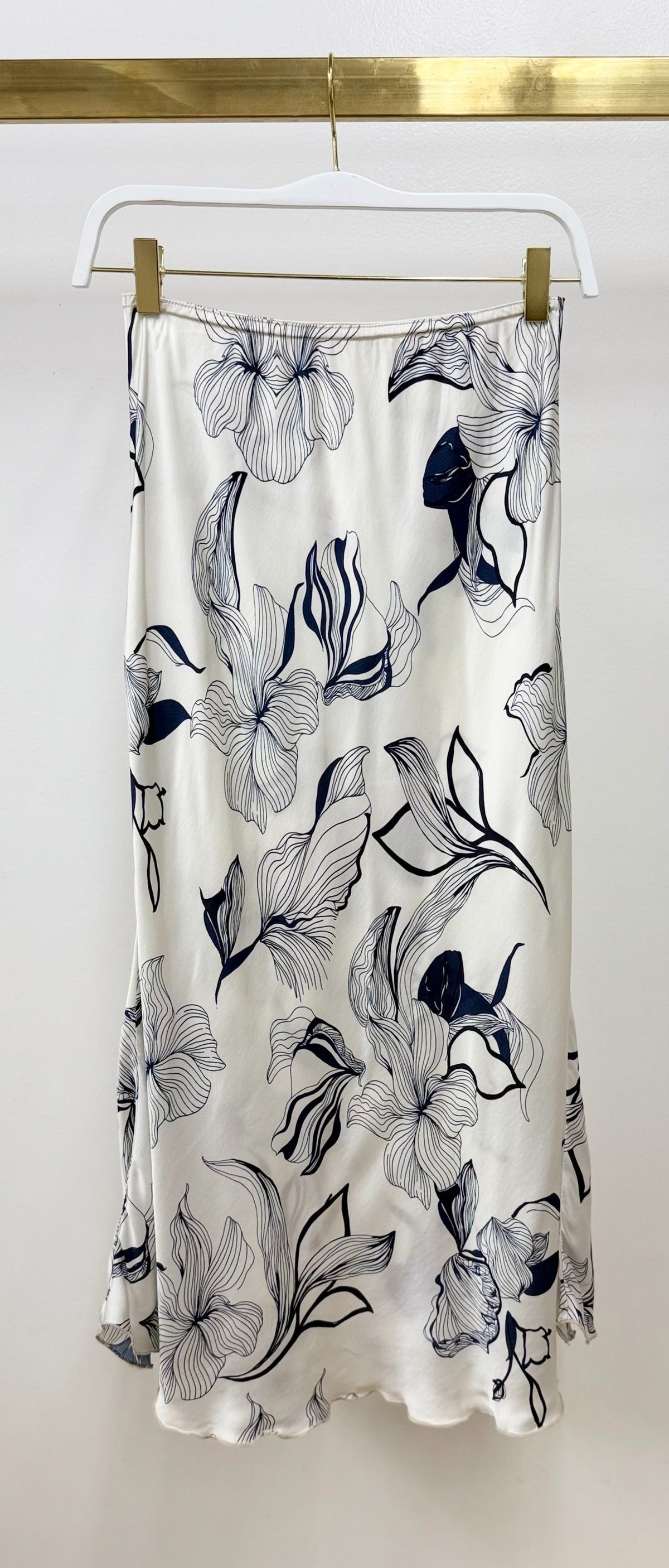 SKETCH FLORAL SILKY MIDI SKIRT