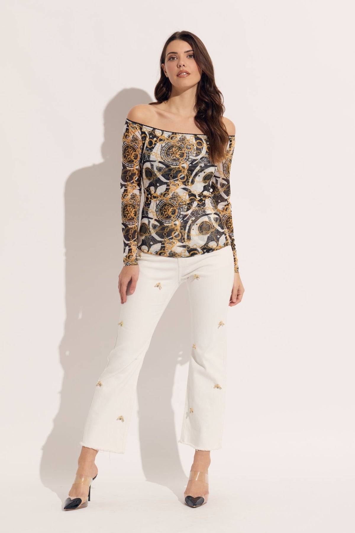 Scattered Bees on Denim Jeans