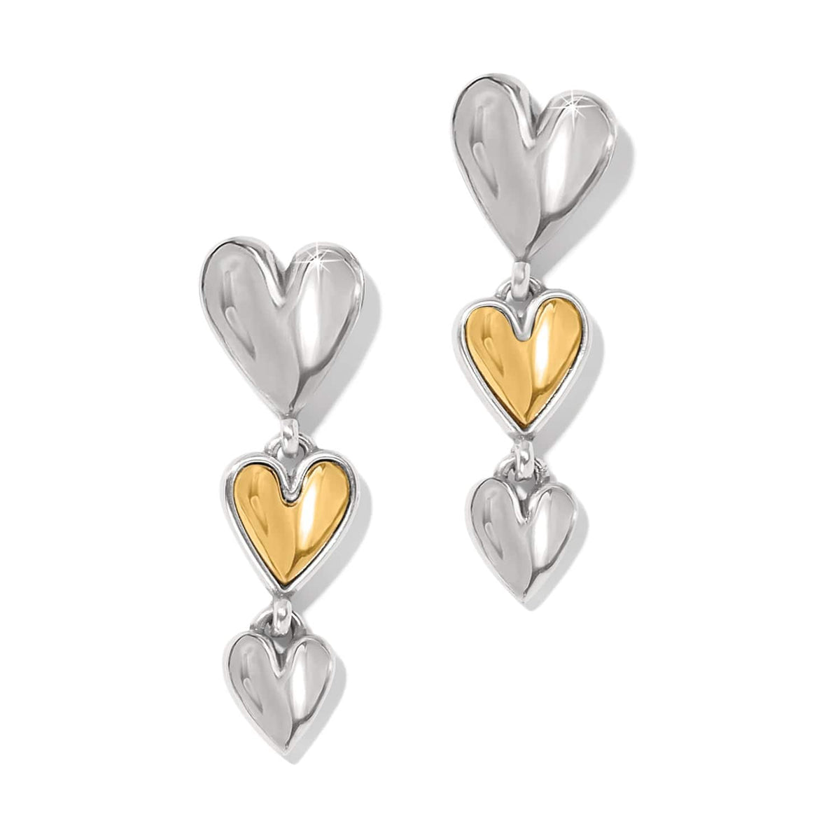 Cascade Heart Trio Post Drop Earrings — Silver-Gold