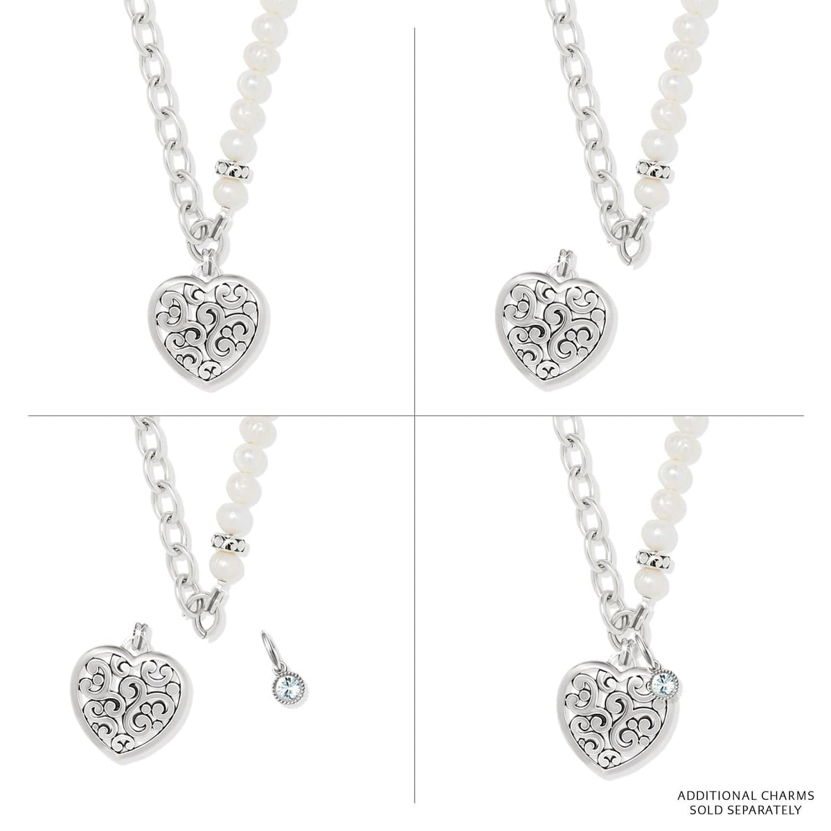 Contempo Heart Pearl Charm Necklace by Brighton