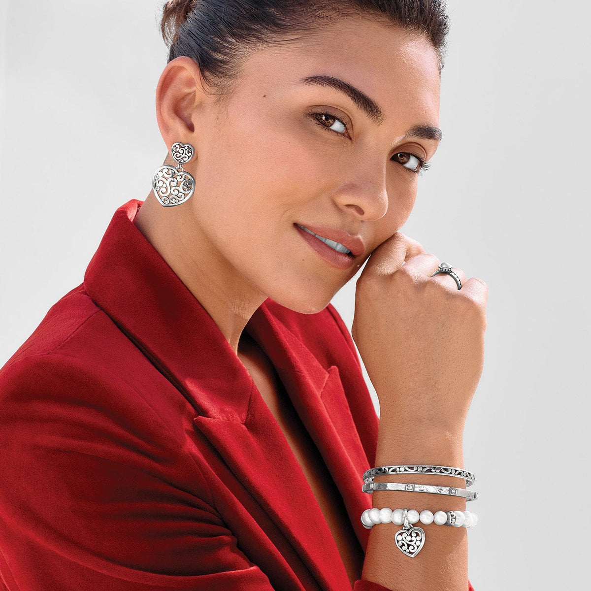 Contempo Heart Pearl Stretch Bracelet by Brighton