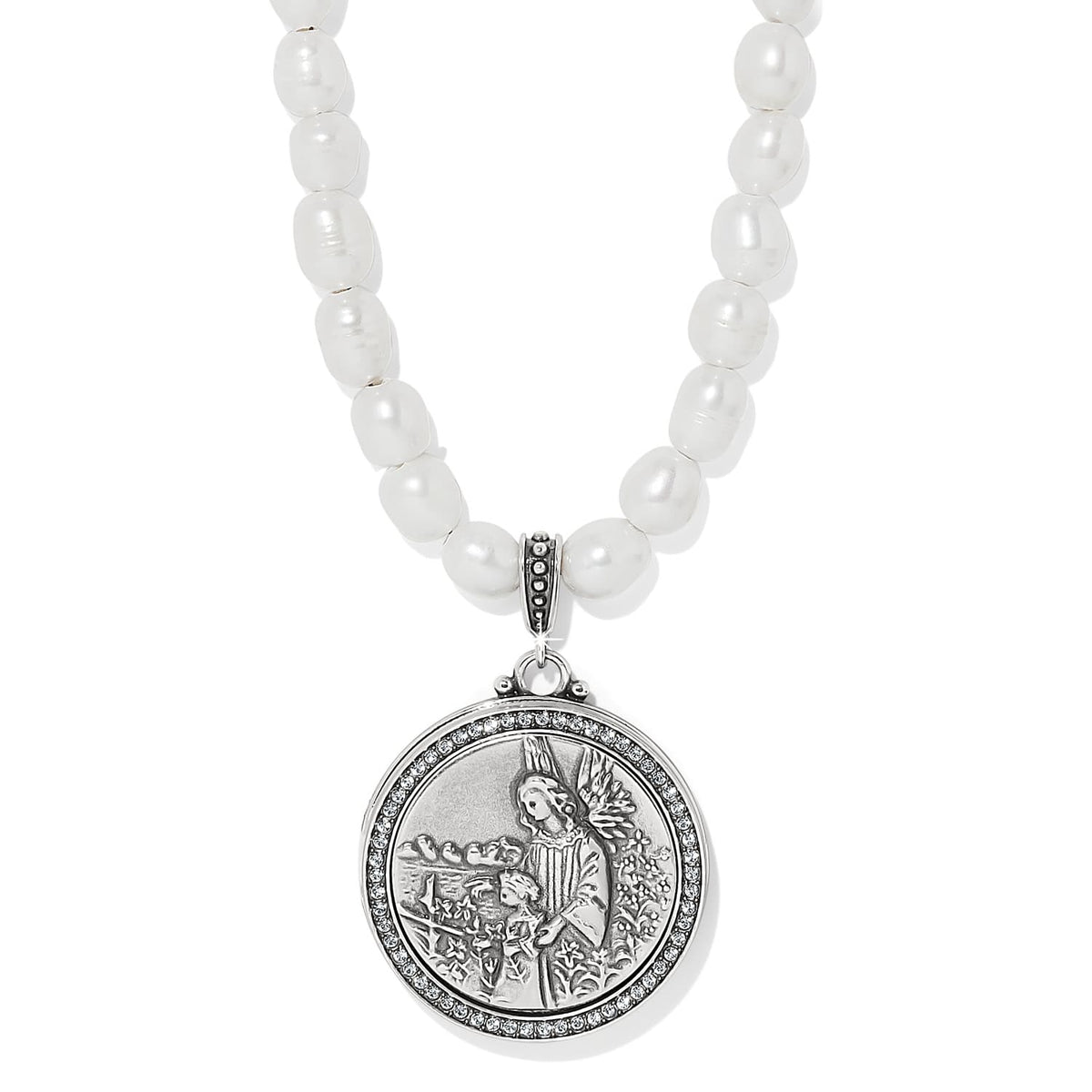 Guardian Angel Locket Necklace — Silver-Pearl