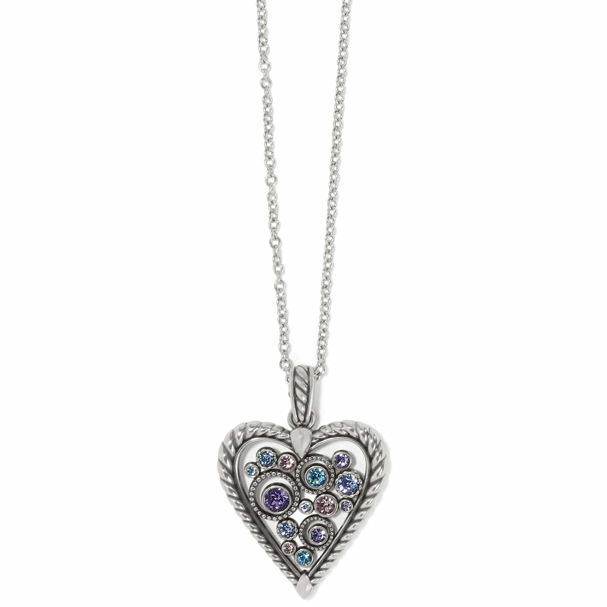 Halo Heart Necklace — Silver-Multi