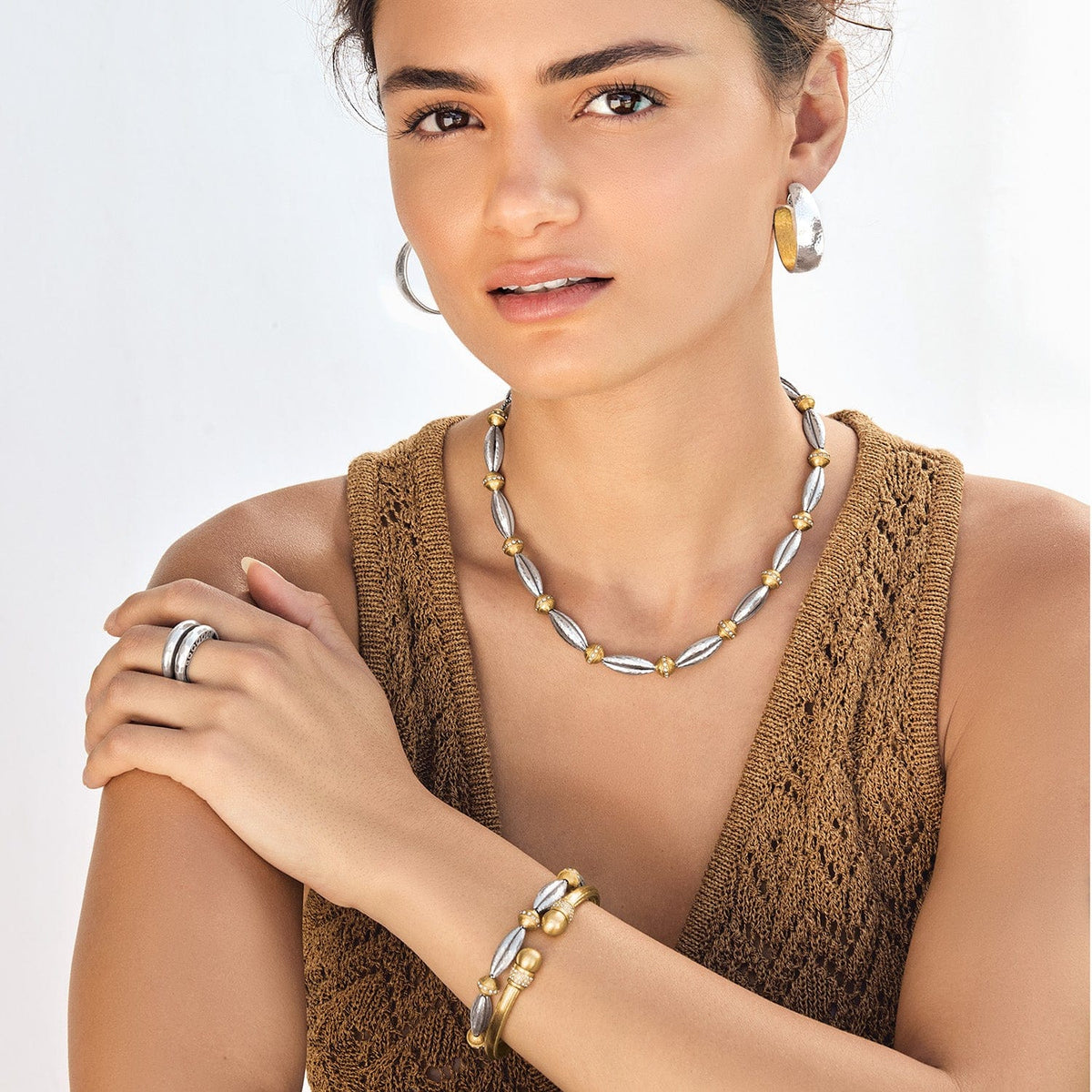 Meridian Orbit Bead Two Tone Bracelet by Brighton