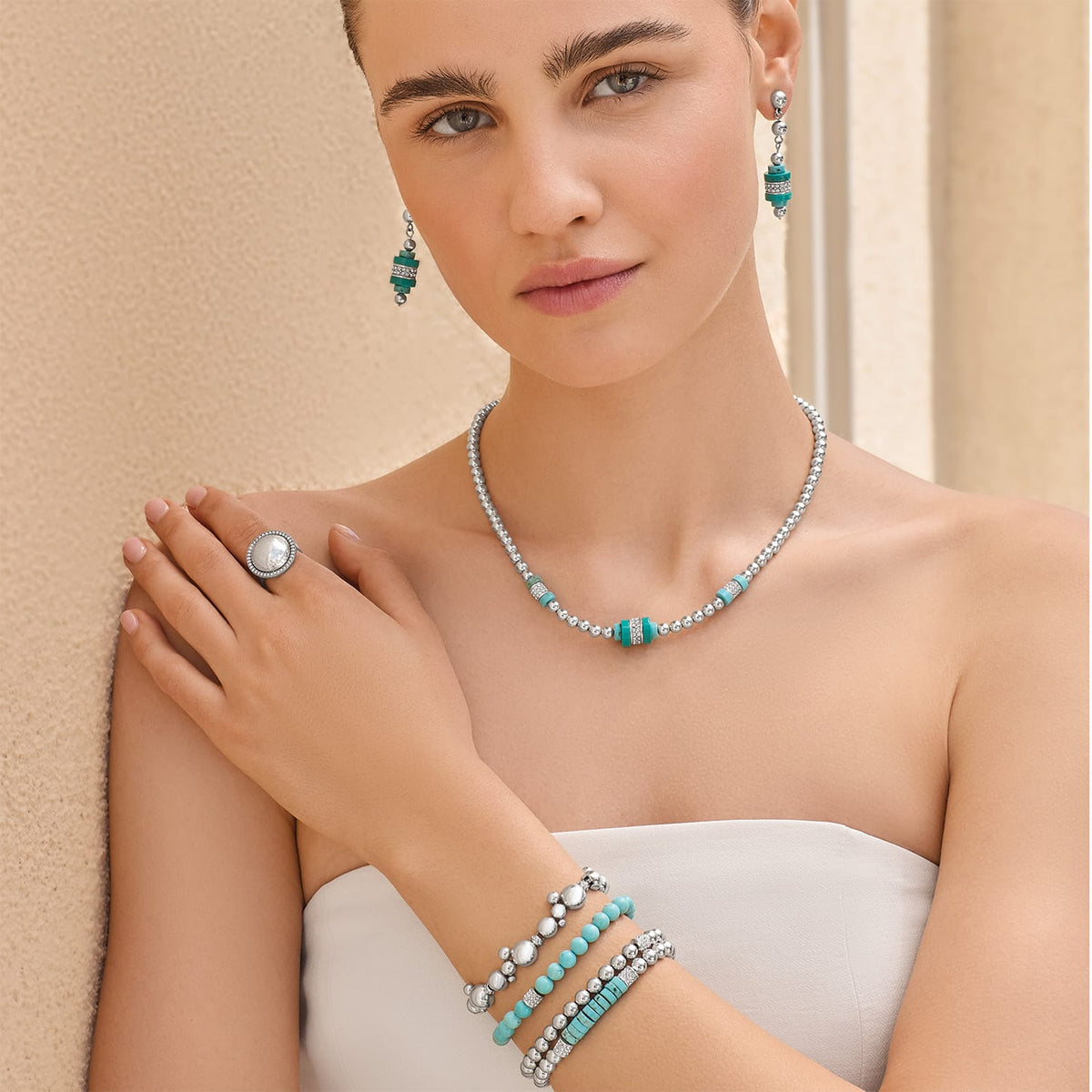 Meridian Petite Station Turquoise Stretch Bracelet by Brighton
