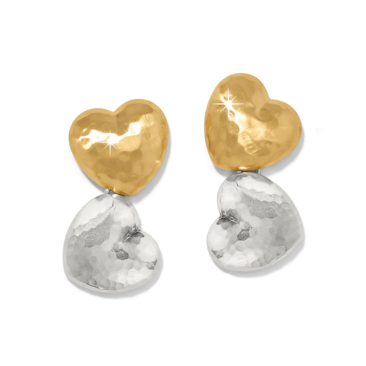 Trianon Heart Small Two Tone Post Drop Earrings — Silver-Gold