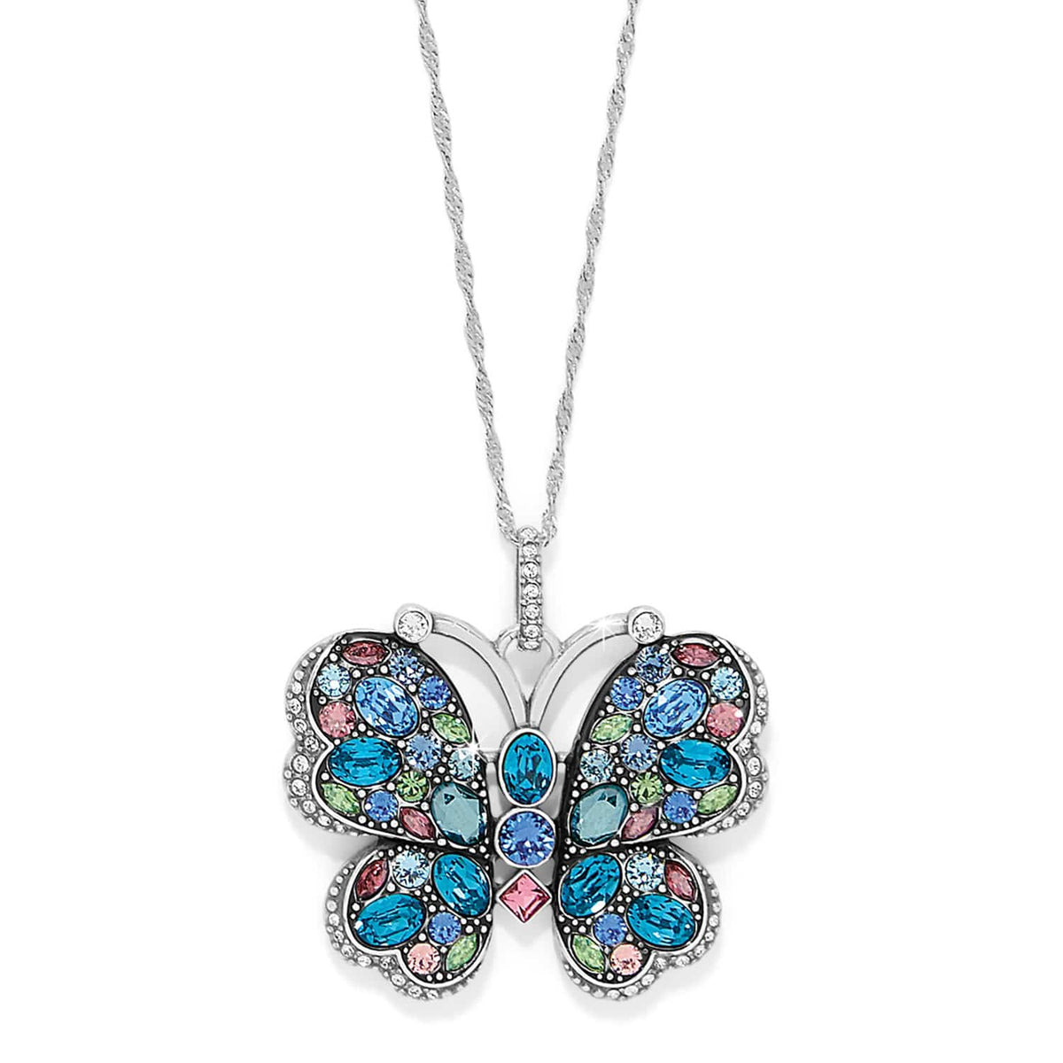 Trust Your Journey Large Butterfly Necklace — Silver-Blues