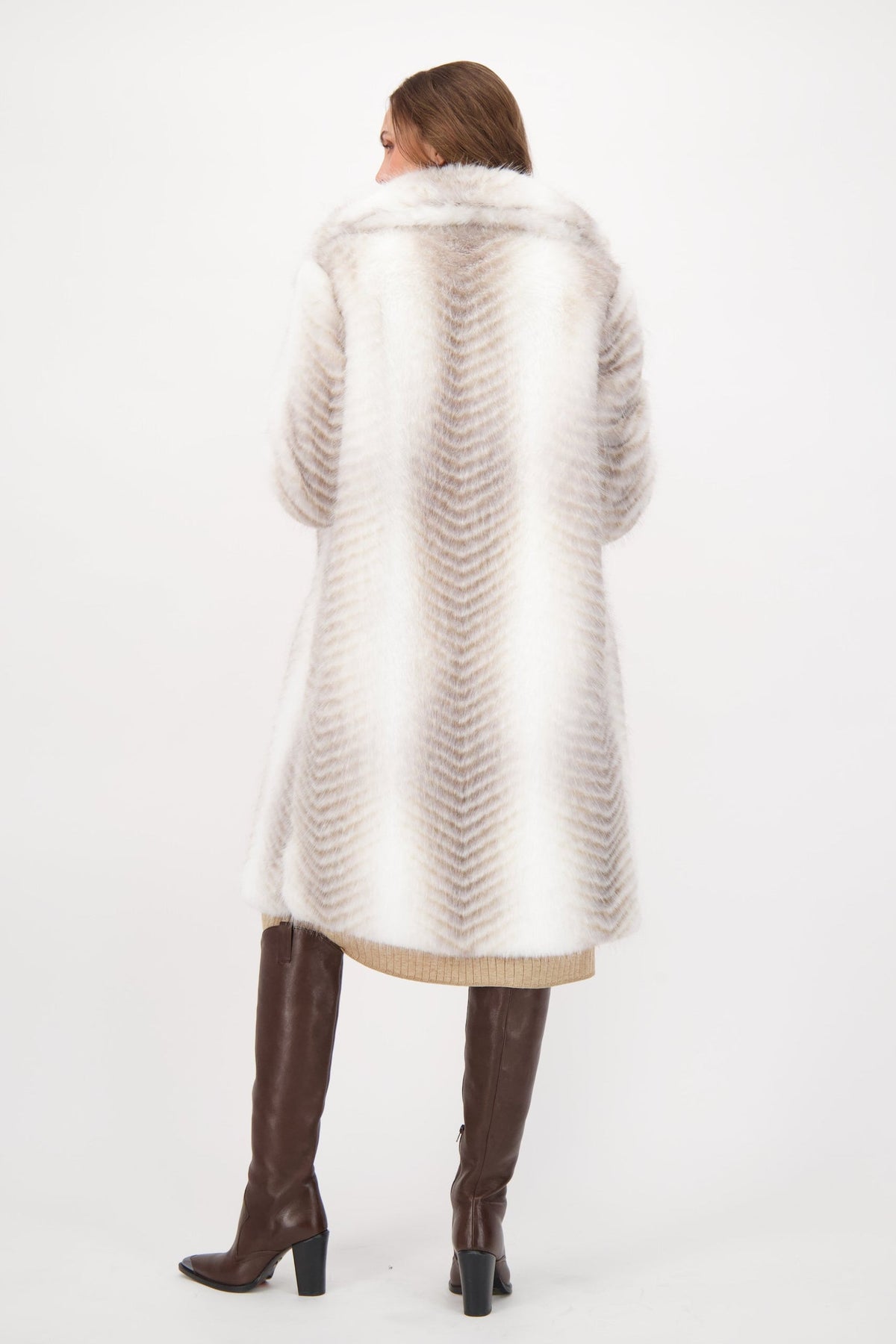 Herringbone Faux Fur Coat