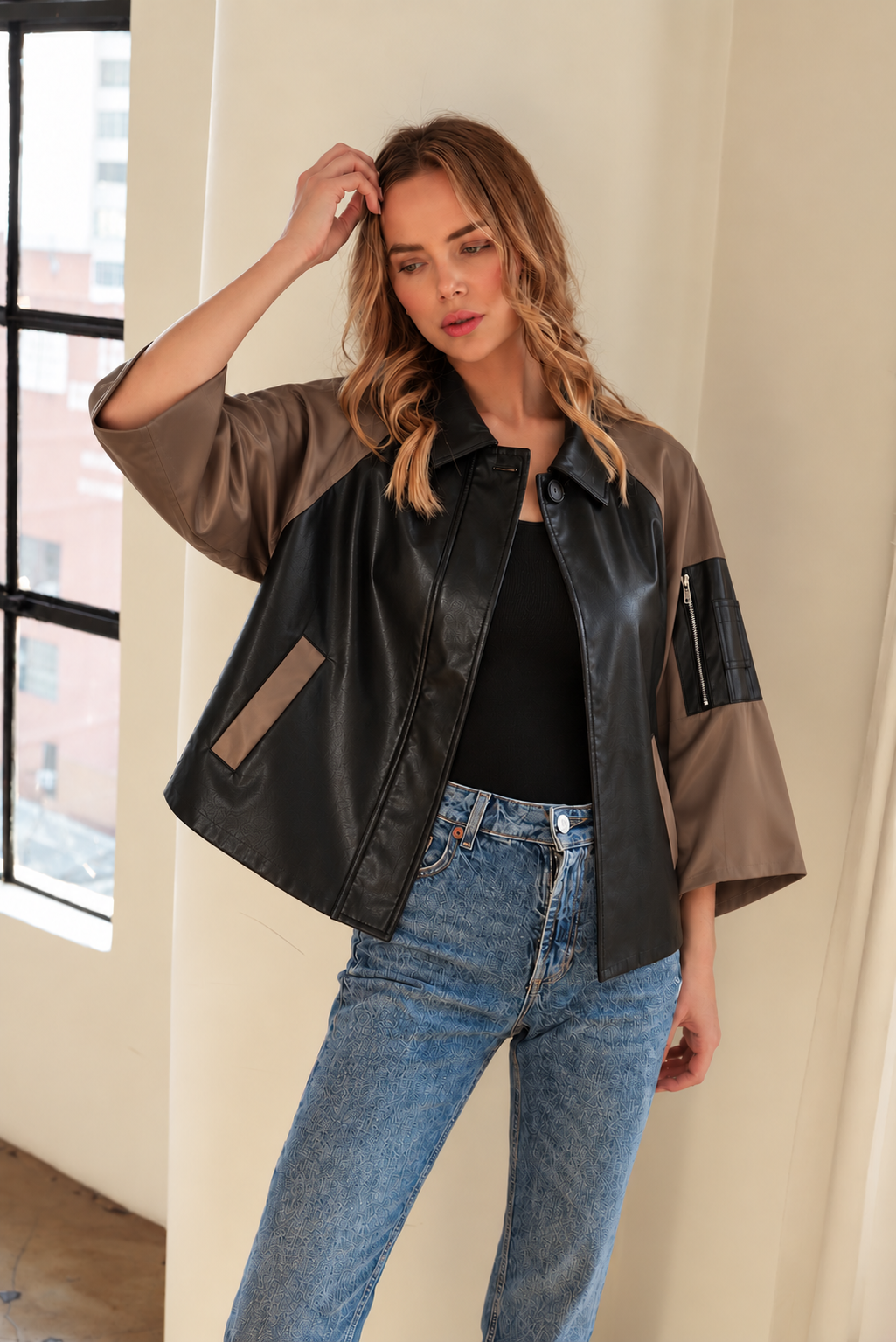Jason Mix Media Leather Panel Jacket