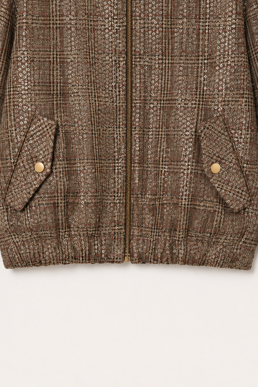 Jezel Sequin Plaid Zip-Up Jacket