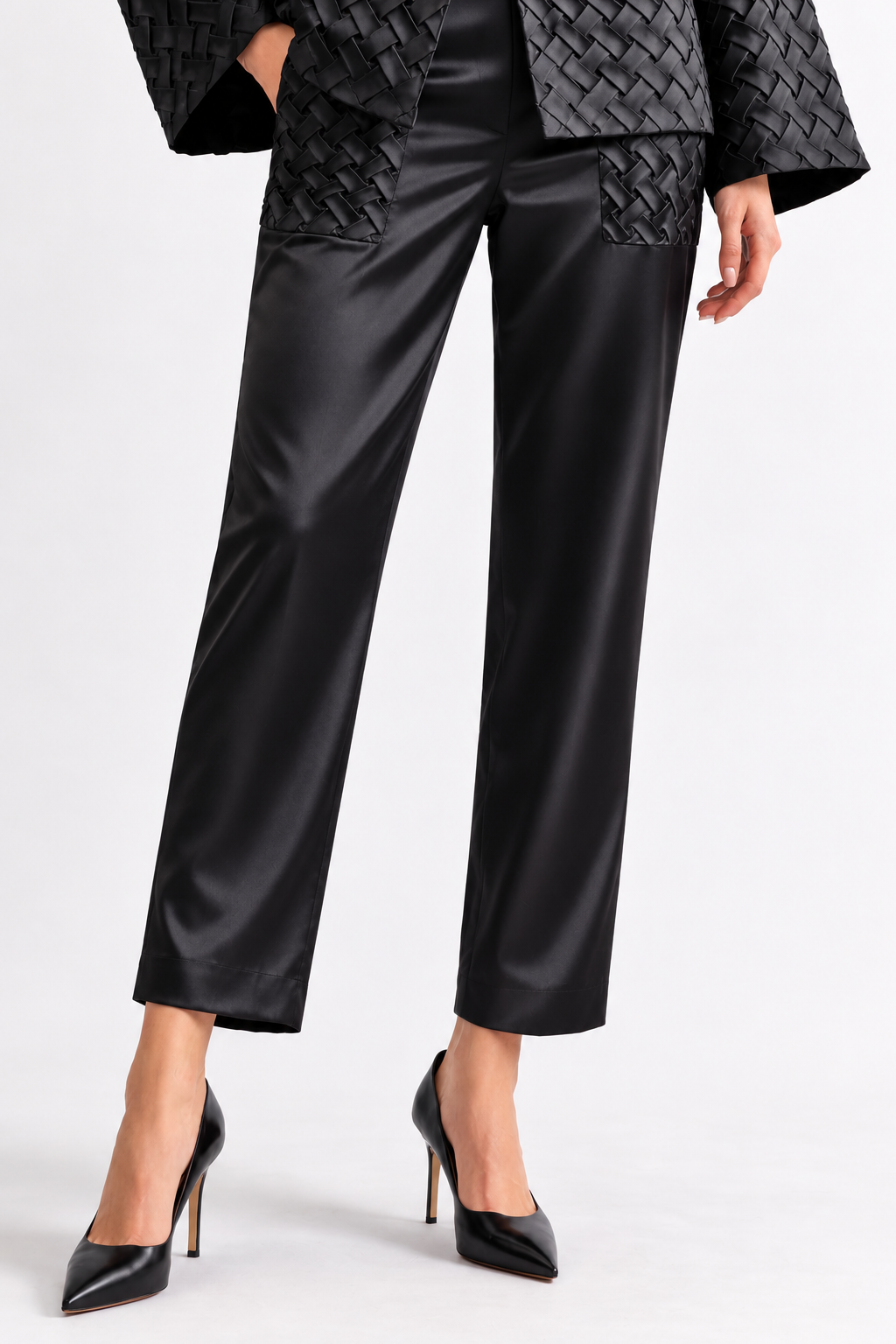 Corrine Satin Pant with Braided Pockets