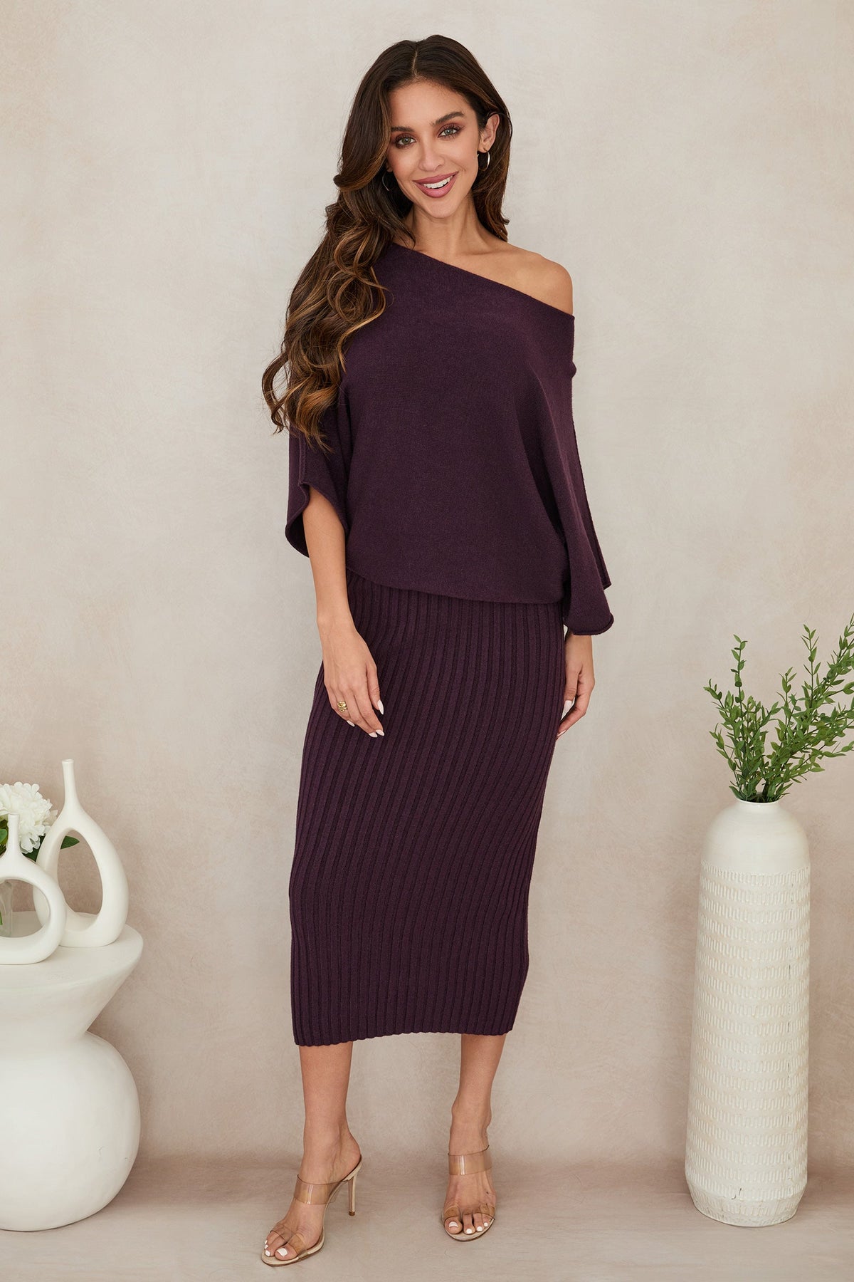 CREW NECK BATWING SLEEVE KNIT TOP