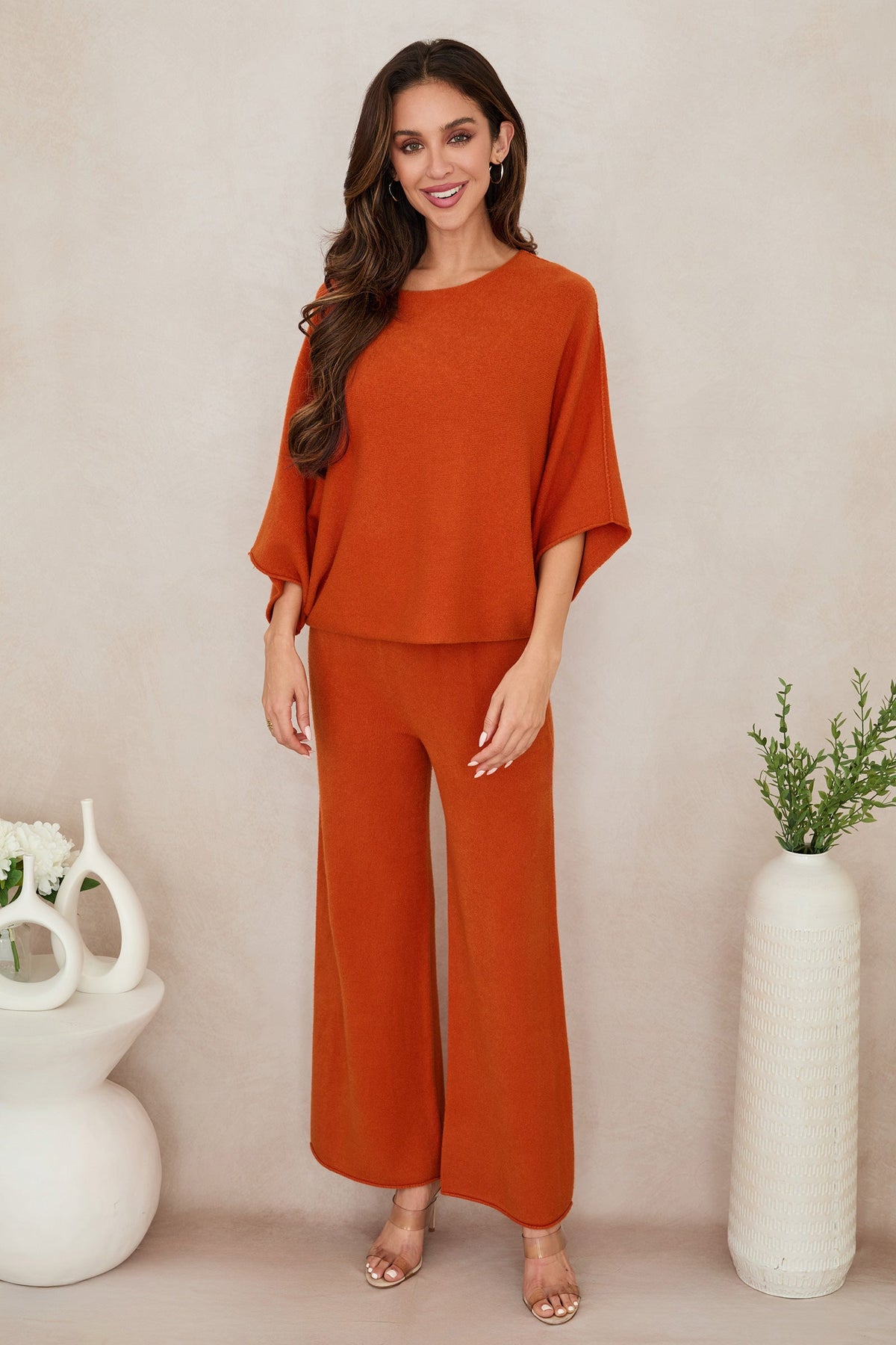 CREW NECK BATWING SLEEVE KNIT TOP