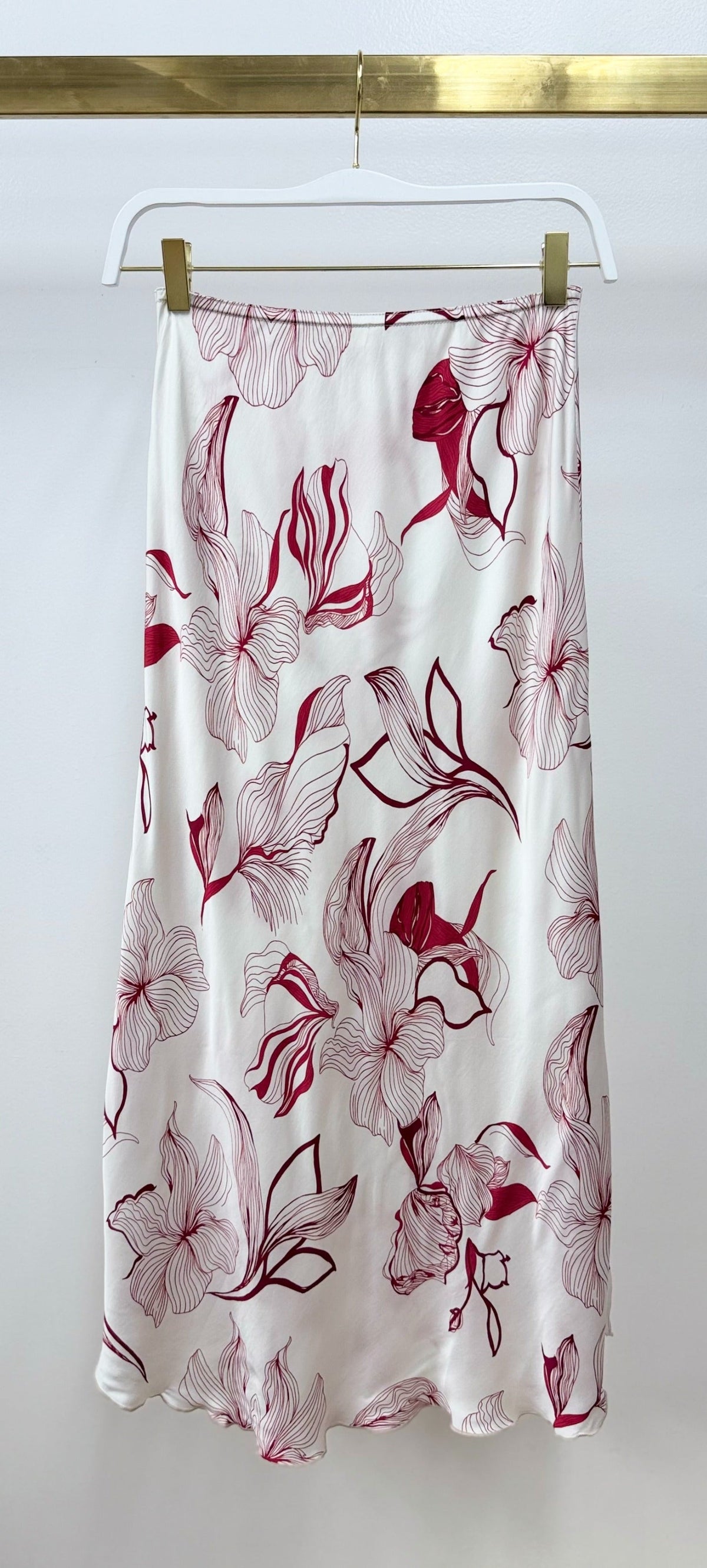 SKETCH FLORAL SILKY MIDI SKIRT