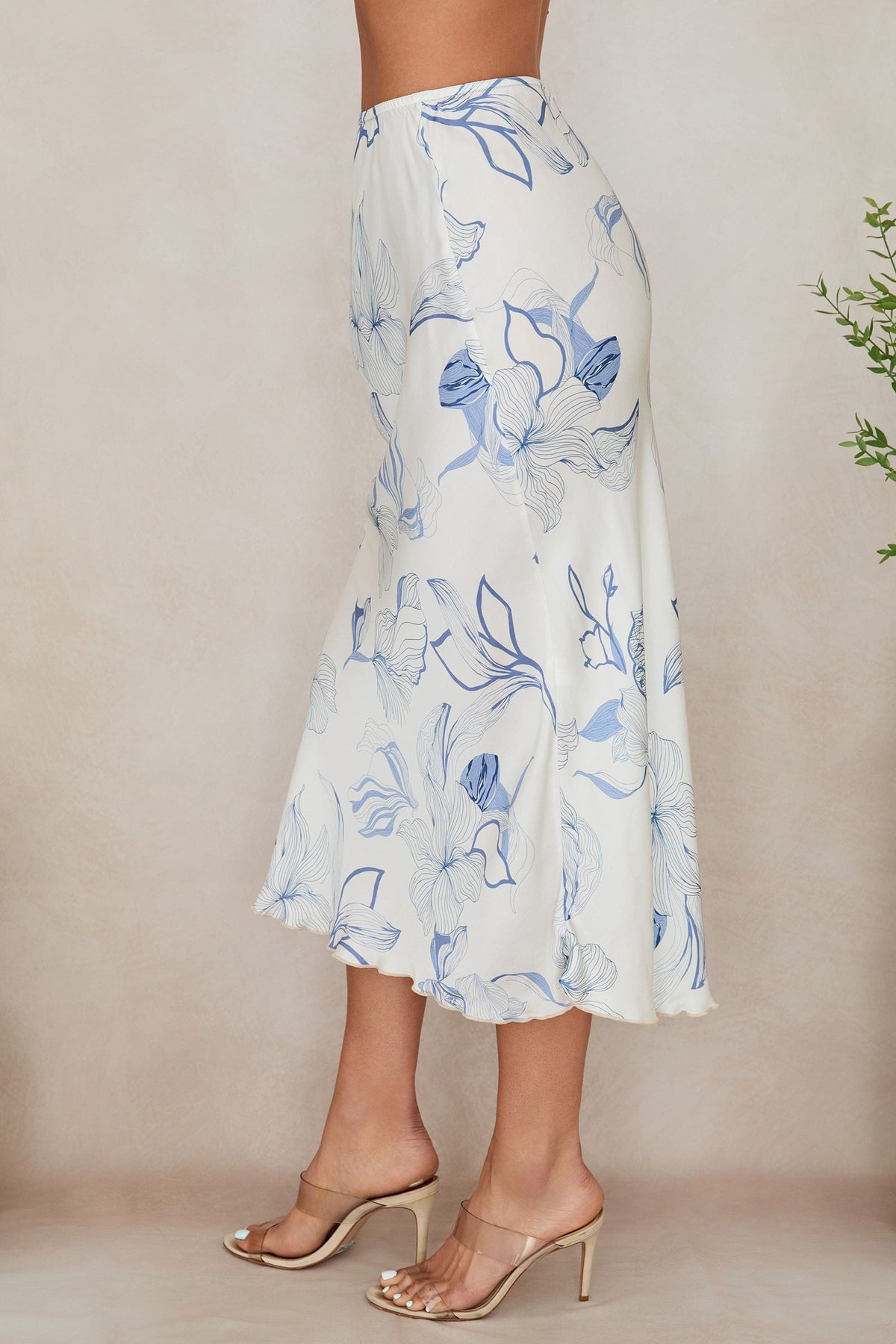 SKETCH FLORAL SILKY MIDI SKIRT