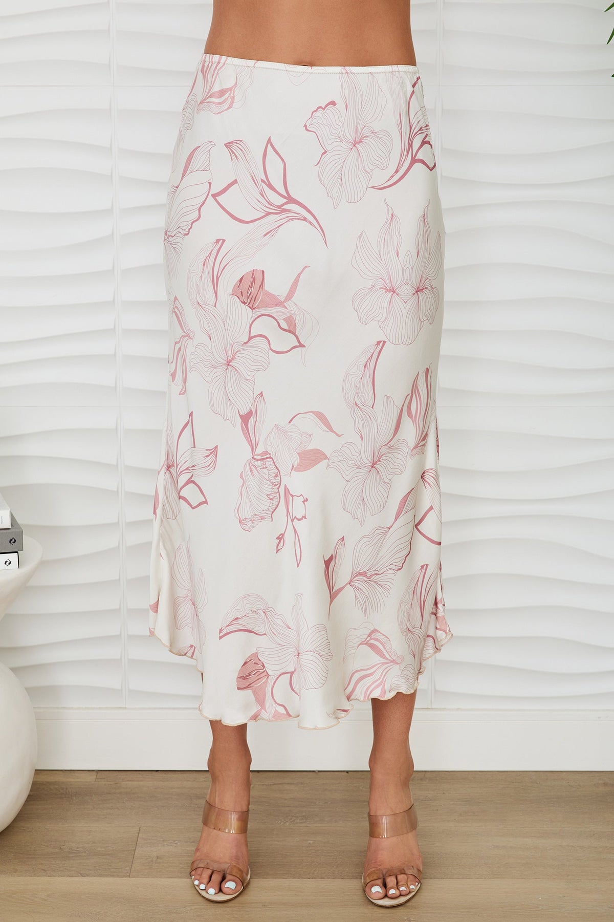 SKETCH FLORAL SILKY MIDI SKIRT