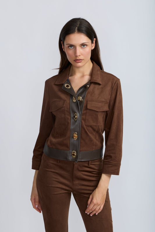 Buckle Hardware Faux Suede Jacket