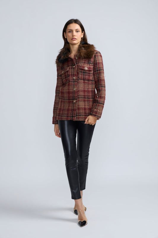 Tweed Faux Fur Combo Long Jacket