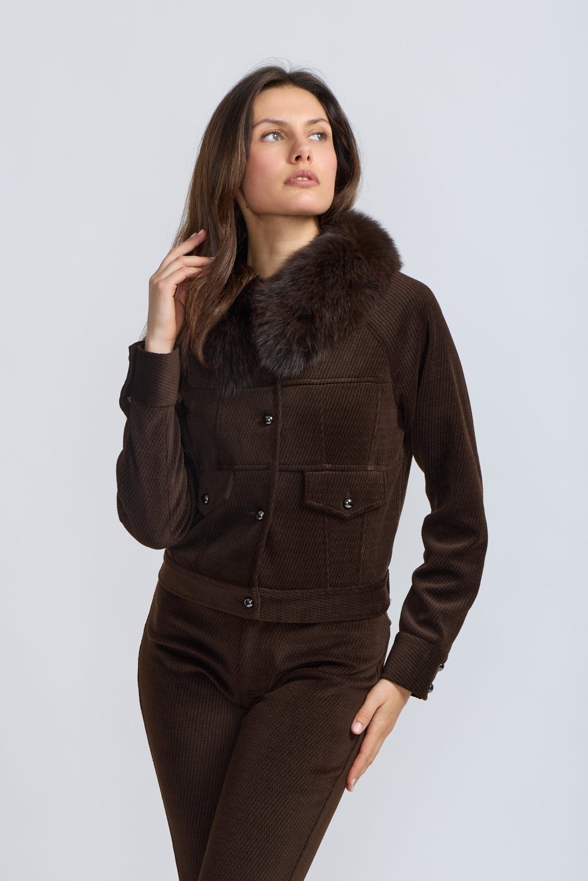 Fox Collar Corduroy Snap Jacket