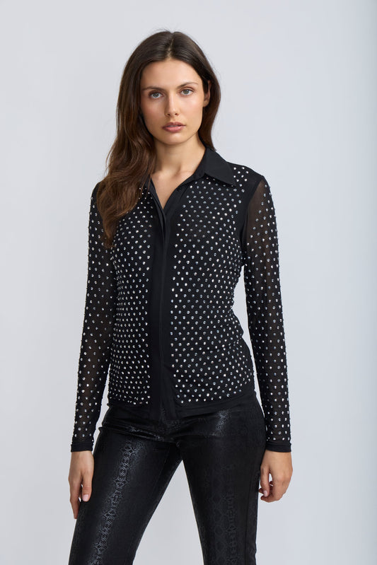 Crystal Mesh Button Down Blouse