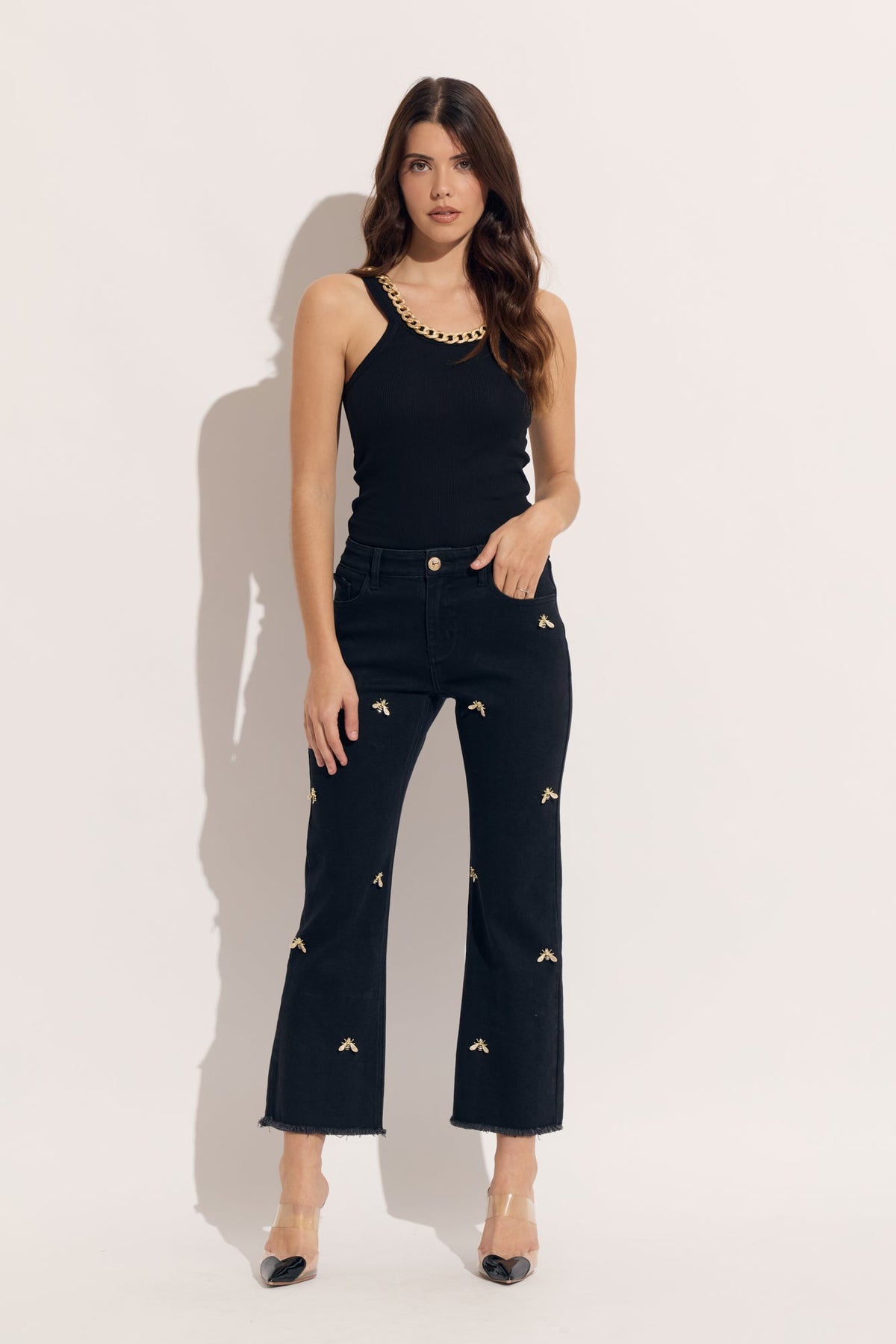 Scattered Bees on Denim Jeans