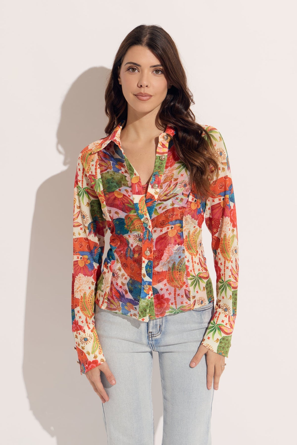 Banana/Eye 2pc Organza Shirt with Printed Mesh Tank