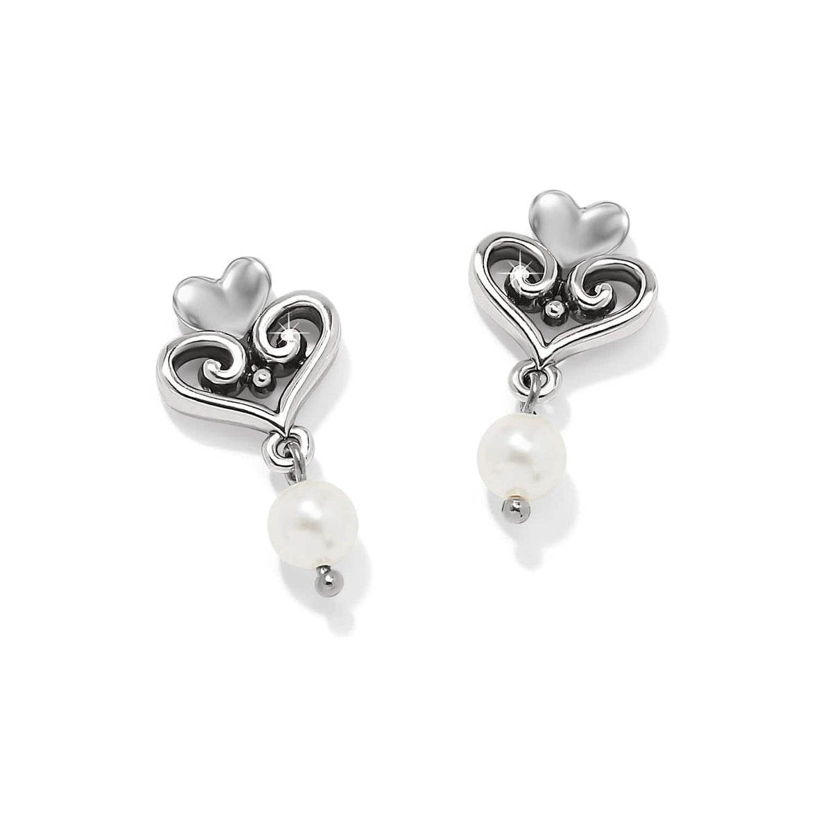 Alcazar Amor Pearl Post Drop Earrings — Silver-Pearl