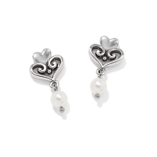 Alcazar Amor Pearl Post Drop Earrings — Silver-Pearl