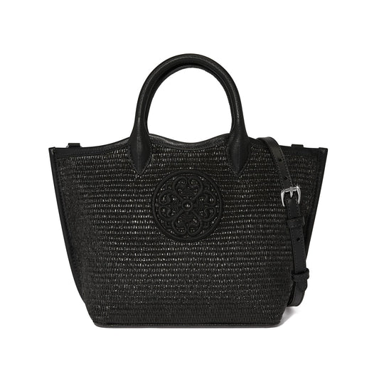 Biancca Medium Straw Tote — Black