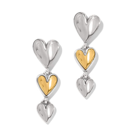 Cascade Heart Trio Post Drop Earrings — Silver-Gold