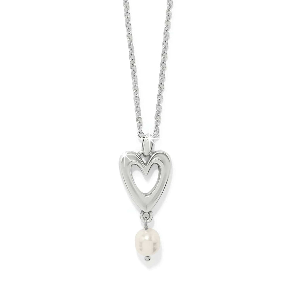 Cascade Open Heart Pearl Petite Necklace — Silver-Pearl