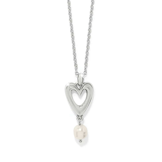 Cascade Open Heart Pearl Petite Necklace — Silver-Pearl