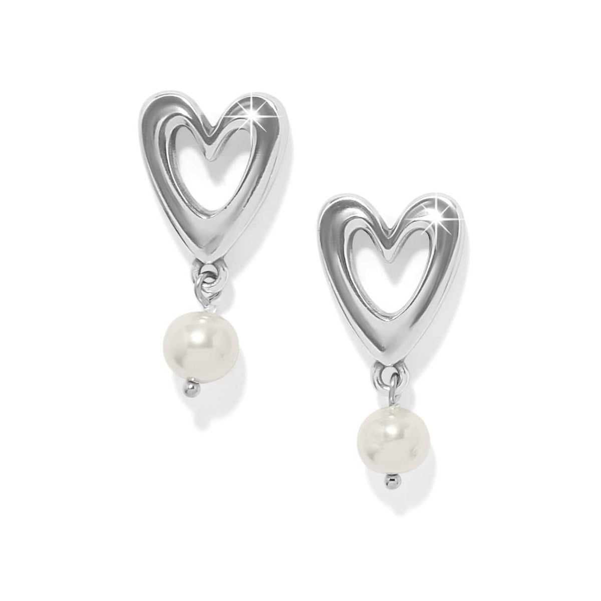 Cascade Open Heart Pearl Post Drop Earrings — Silver-Pearl