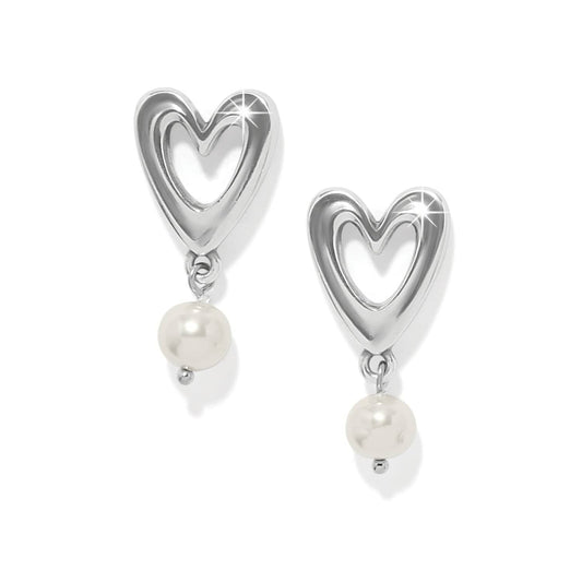 Cascade Open Heart Pearl Post Drop Earrings — Silver-Pearl