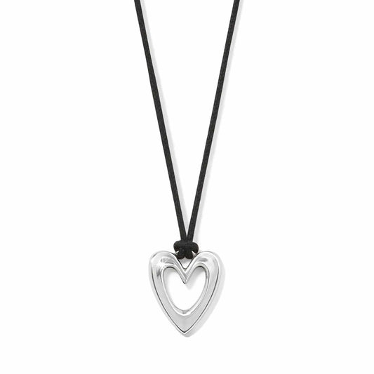 Cascade Open Heart Petite Cord Necklace — Silver-Black