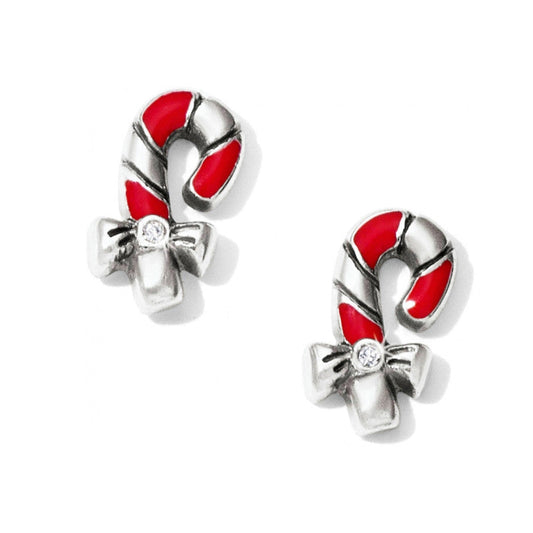 Christmas Candy Cane Mini Post Earrings — Silver-Red