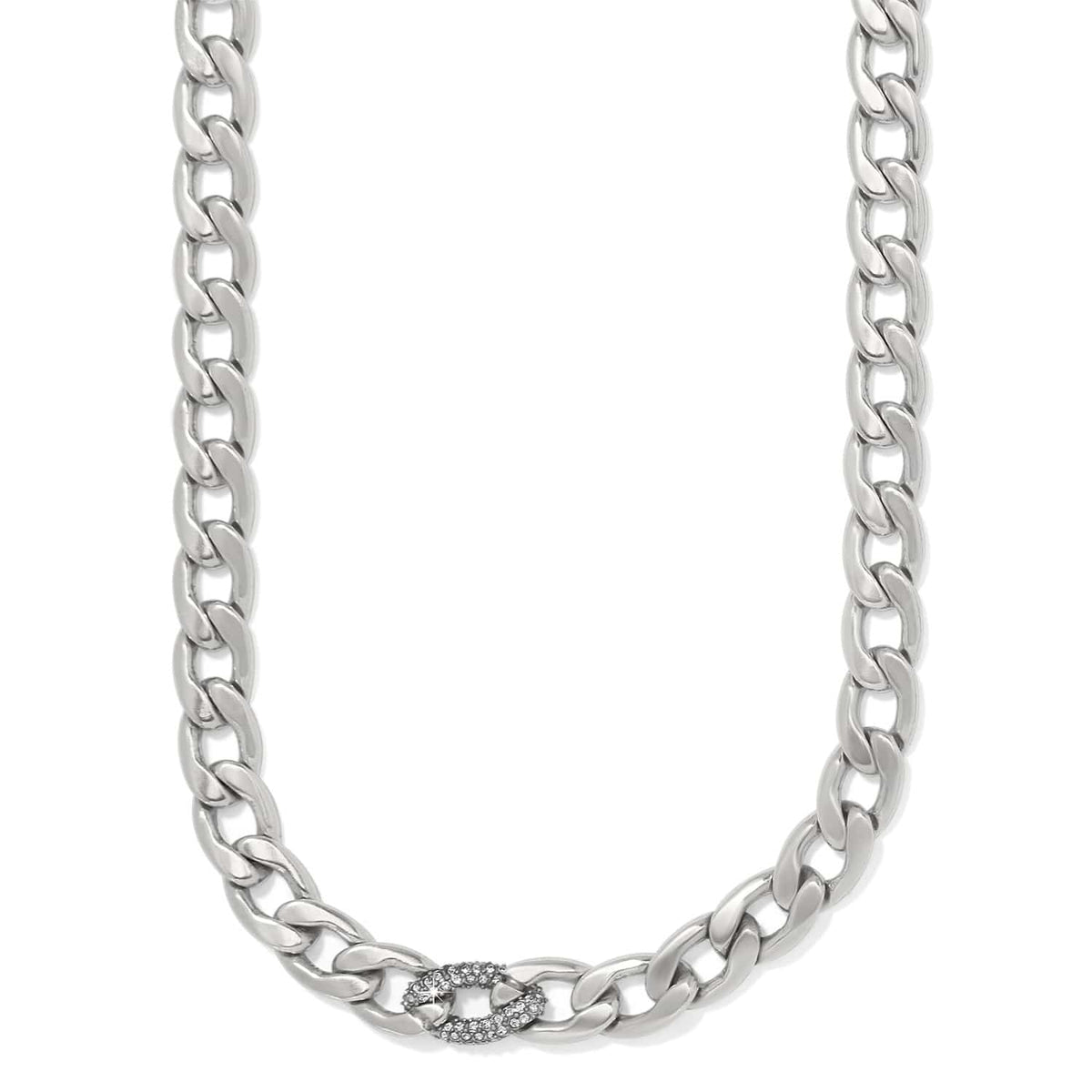 Cleo Pave Link Necklace — Silver