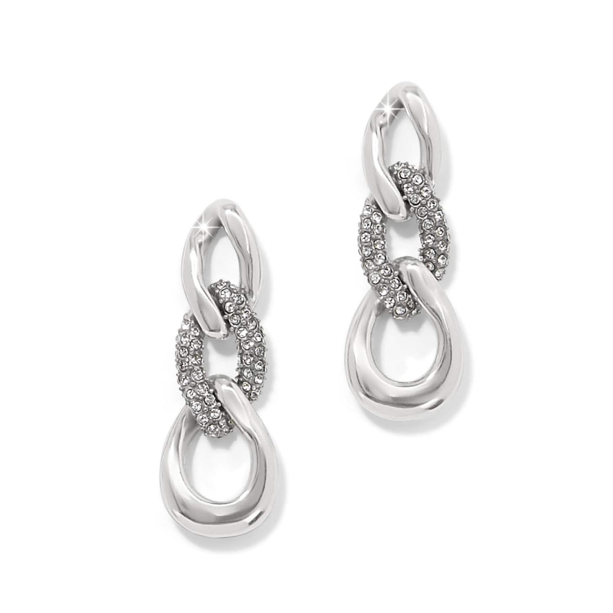 Cleo Pave Link Post Drop Earrings — Silver
