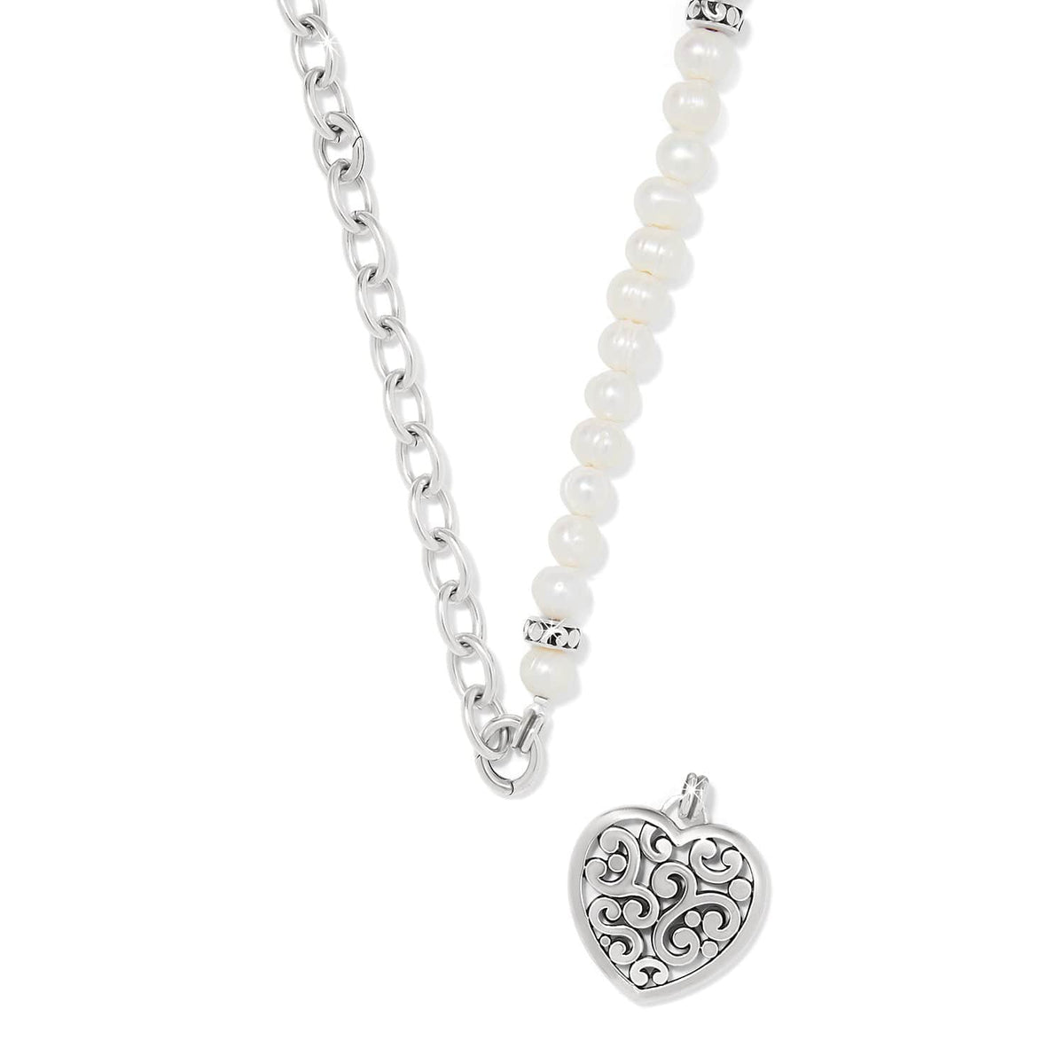 Contempo Heart Pearl Charm Necklace by Brighton