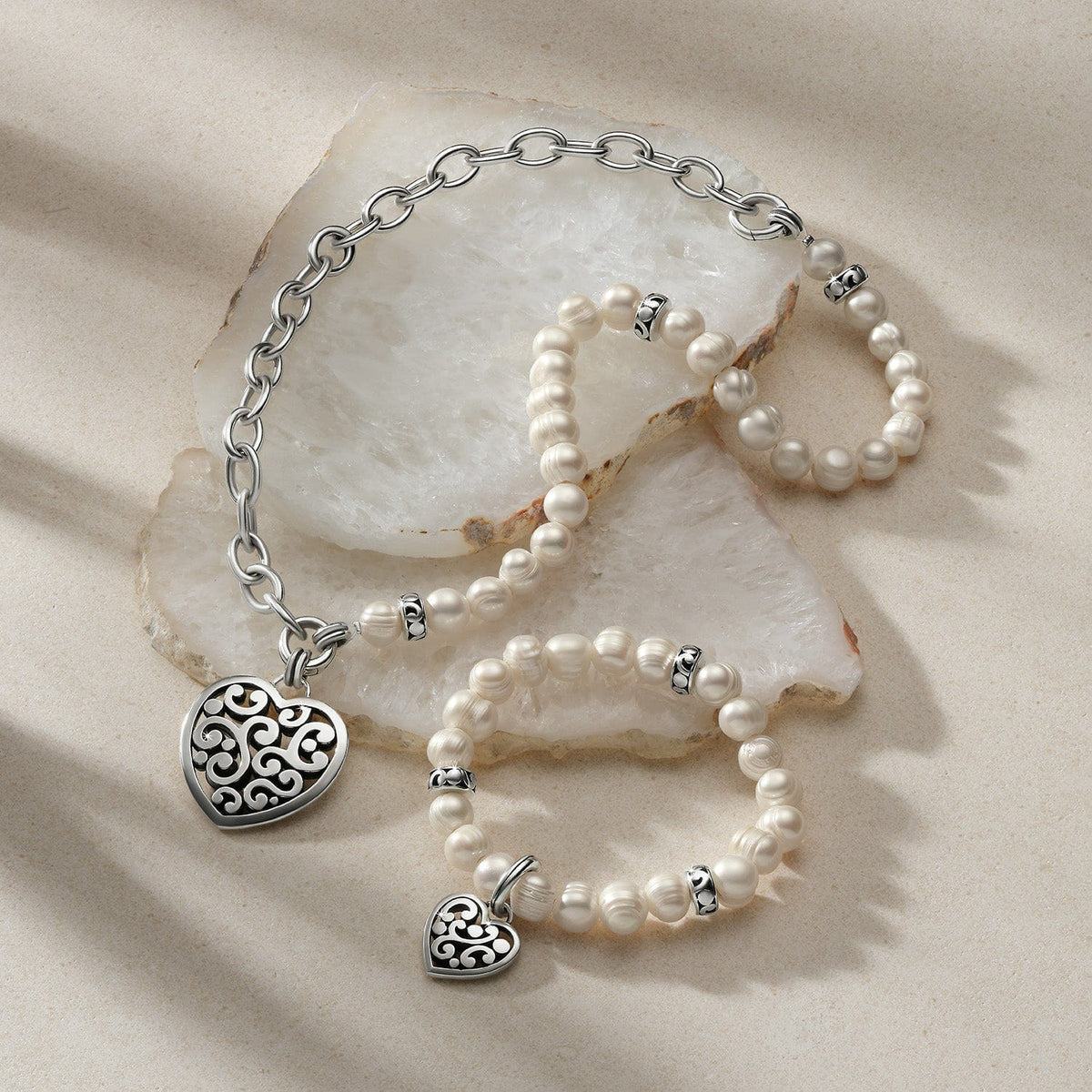 Contempo Heart Pearl Charm Necklace by Brighton