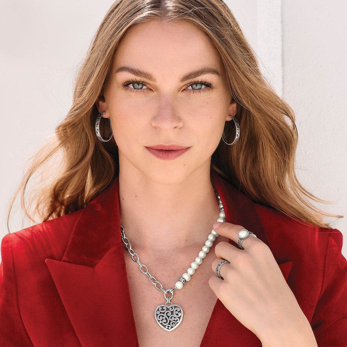 Contempo Heart Pearl Charm Necklace by Brighton