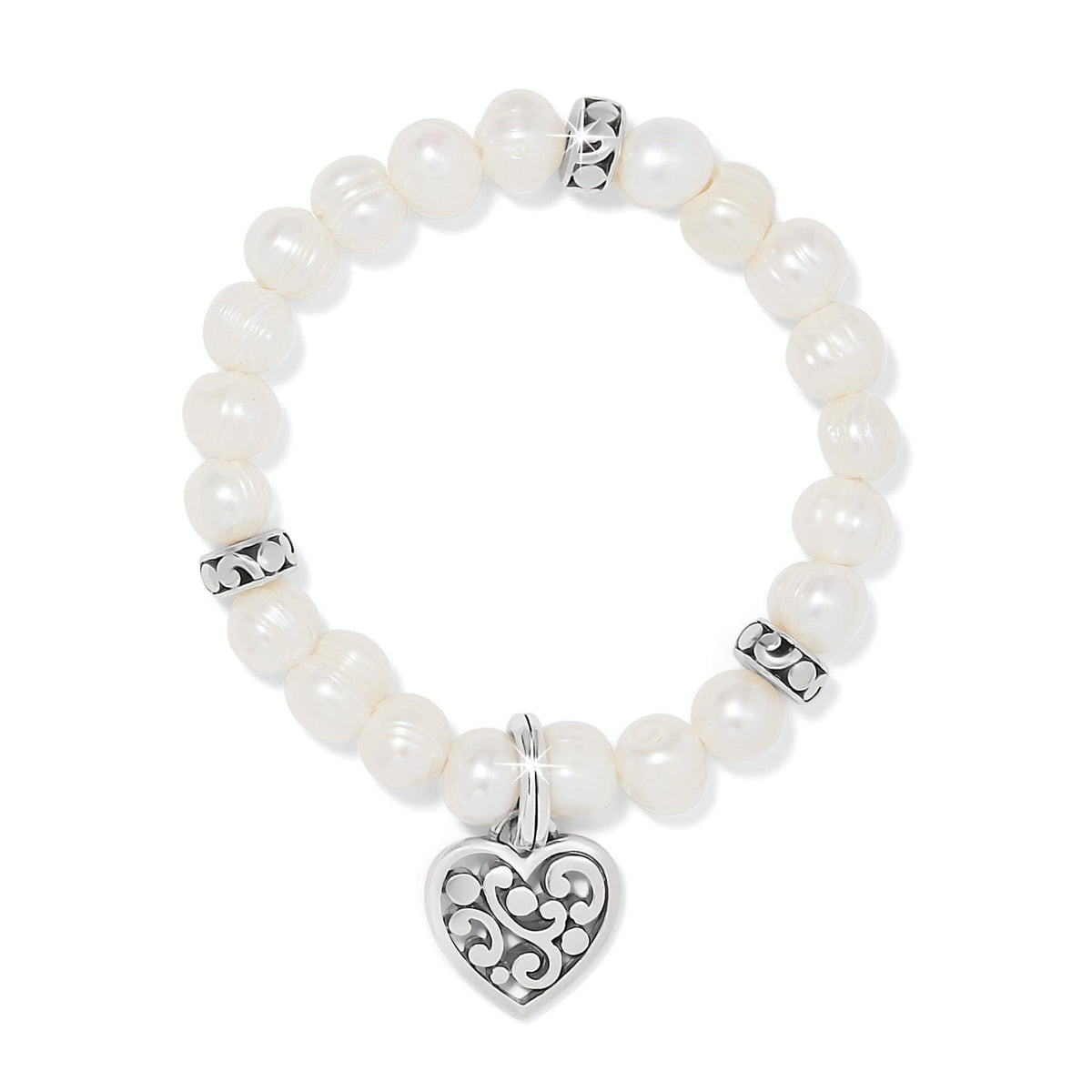 Contempo Heart Pearl Stretch Bracelet — Silver-Pearl