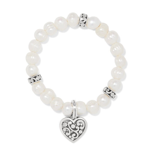 Contempo Heart Pearl Stretch Bracelet — Silver-Pearl