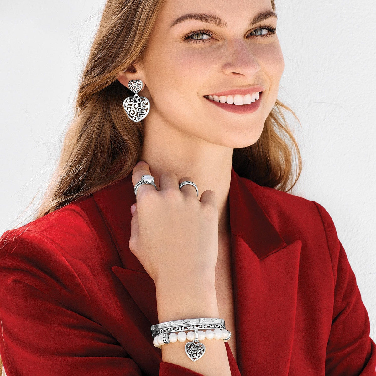 Contempo Heart Pearl Stretch Bracelet by Brighton
