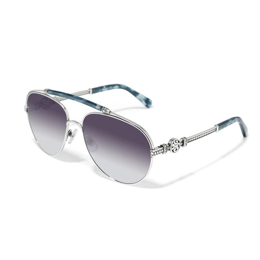 Contempo Medallion Aviator Sunglasses — Silver-Blue