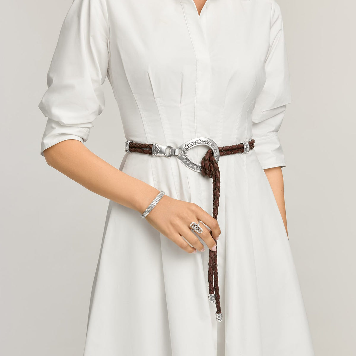 Double Barrel Braid Belt — Brown