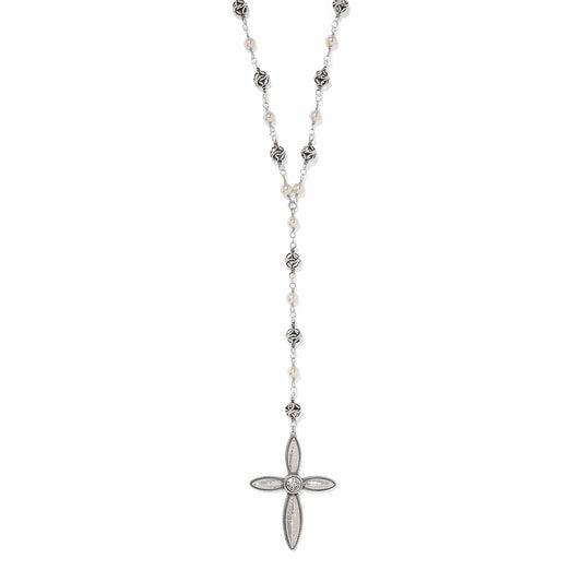 Ferrara Lacrima Rosary Necklace — Silver-Pearl