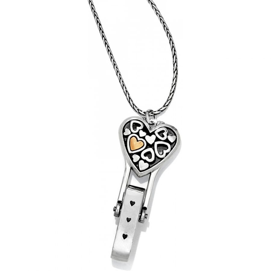Floating Heart Badge Clip Necklace — Silver-Gold