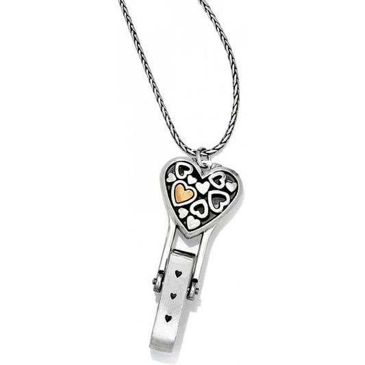 Floating Heart Badge Clip Necklace — Silver-Gold